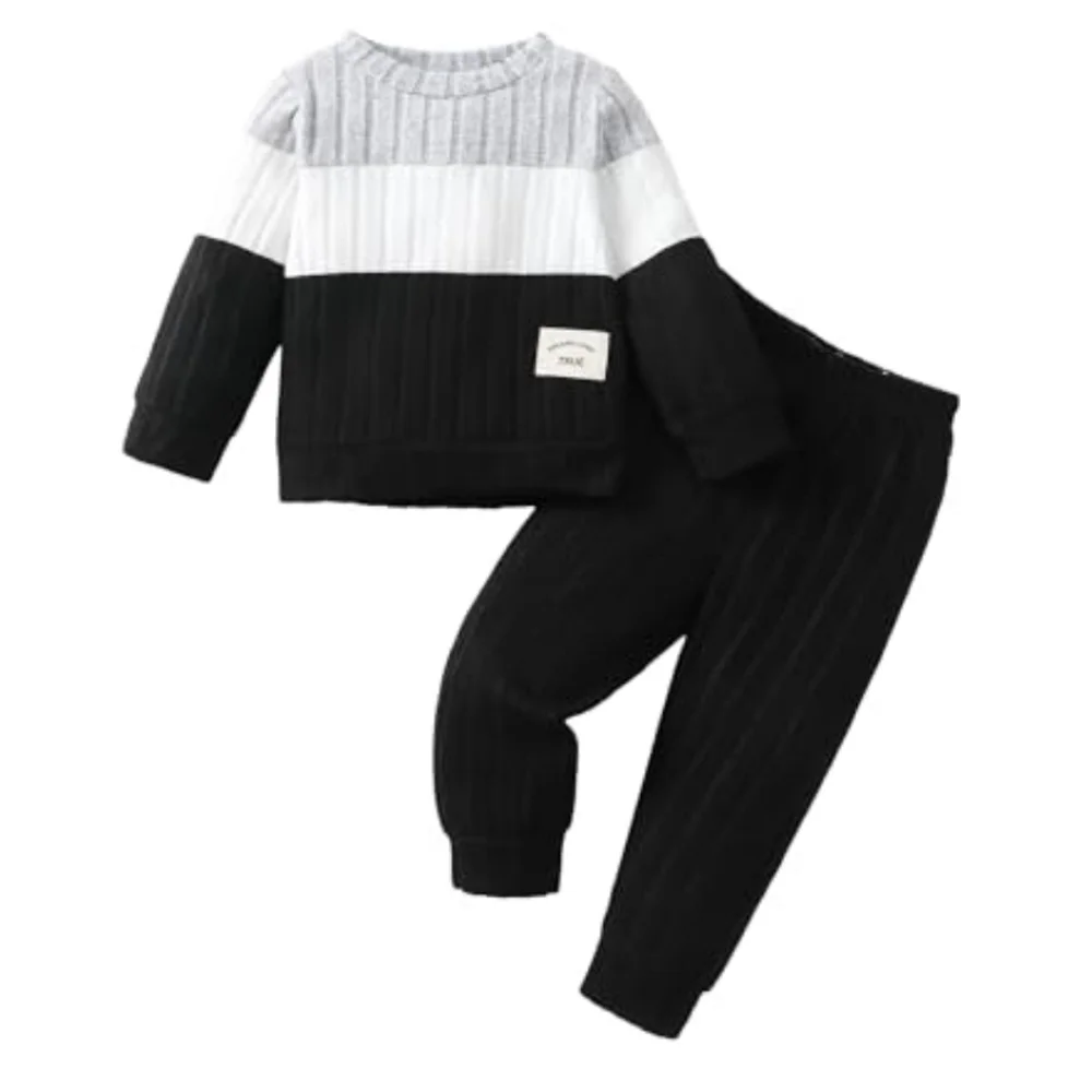Toddler Boys 2PC Autumn Knit Long Sleeve Top with Elastic Waistband Ribbed Pants